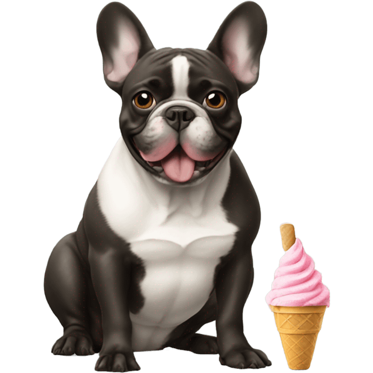 French bulldog eating ice cream emoji