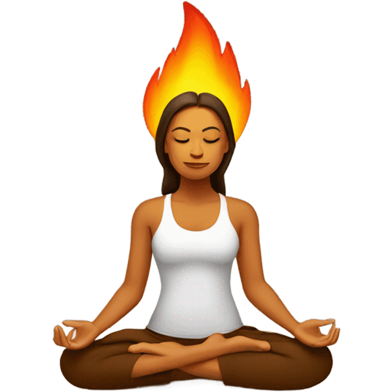 Female yofa meditation fire behind her emoji