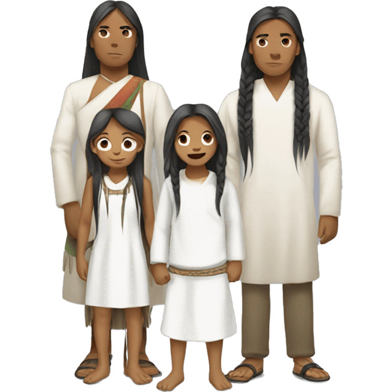 indigenous Kogui family with white clothing and long hair emoji