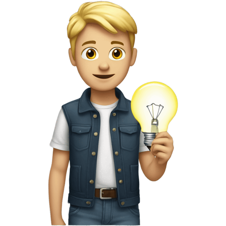 White boy holding lightbulb emoji