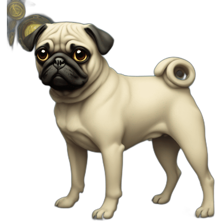 A cyberpunk black pug in Art Nouveau style during 1910 emoji