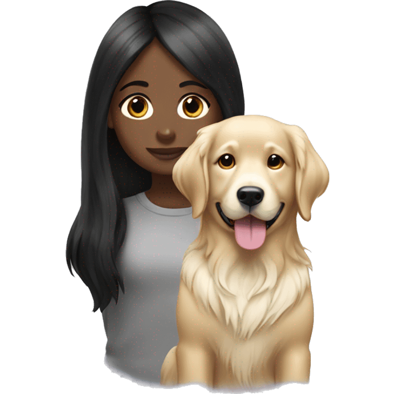 Black haired girl with English cream golden retriever  emoji