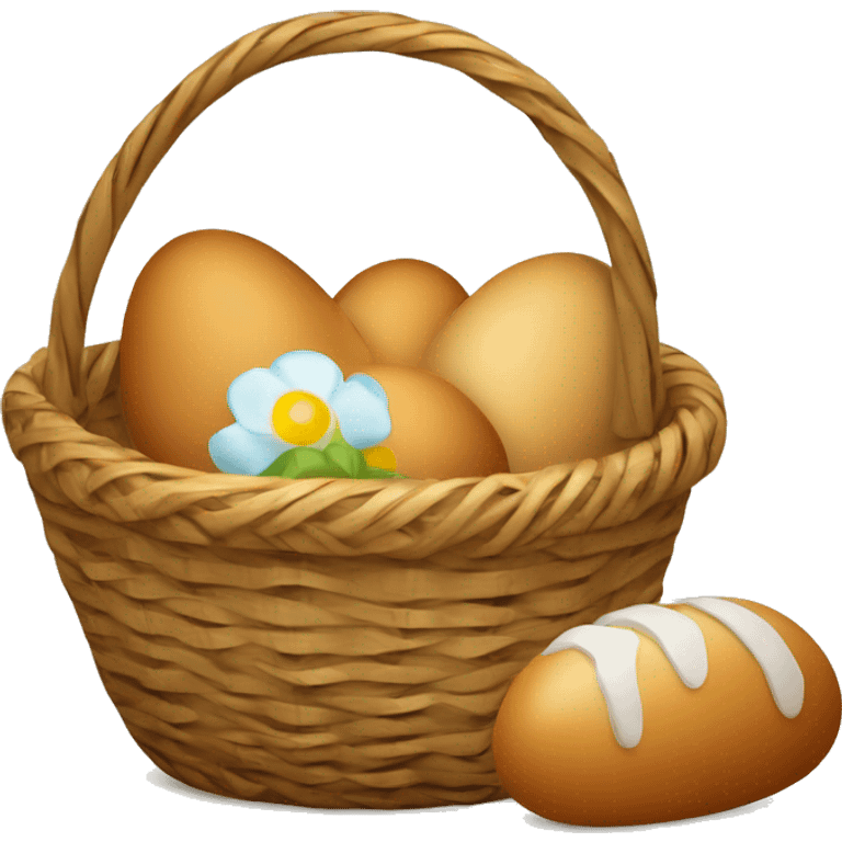 basket with easter bread, eggs, with napkin  emoji