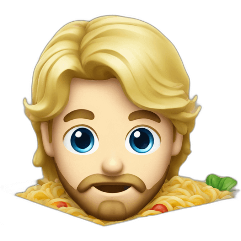 Blond blue eyes Developer with beard and ramen in box emoji