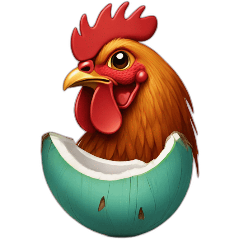 rooster with coconut head emoji