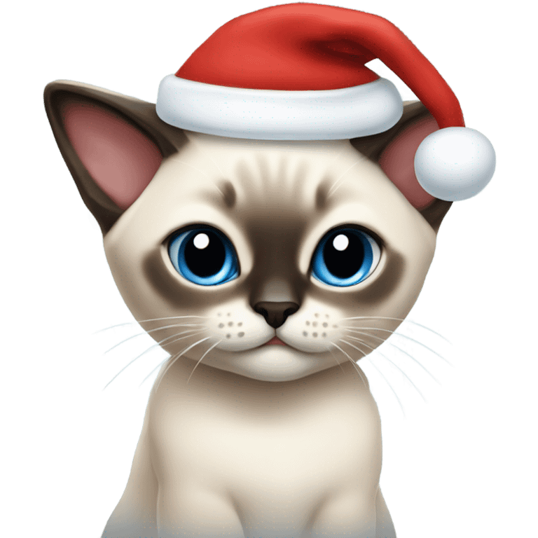 Siamese kitten wearing a Santa hat emoji