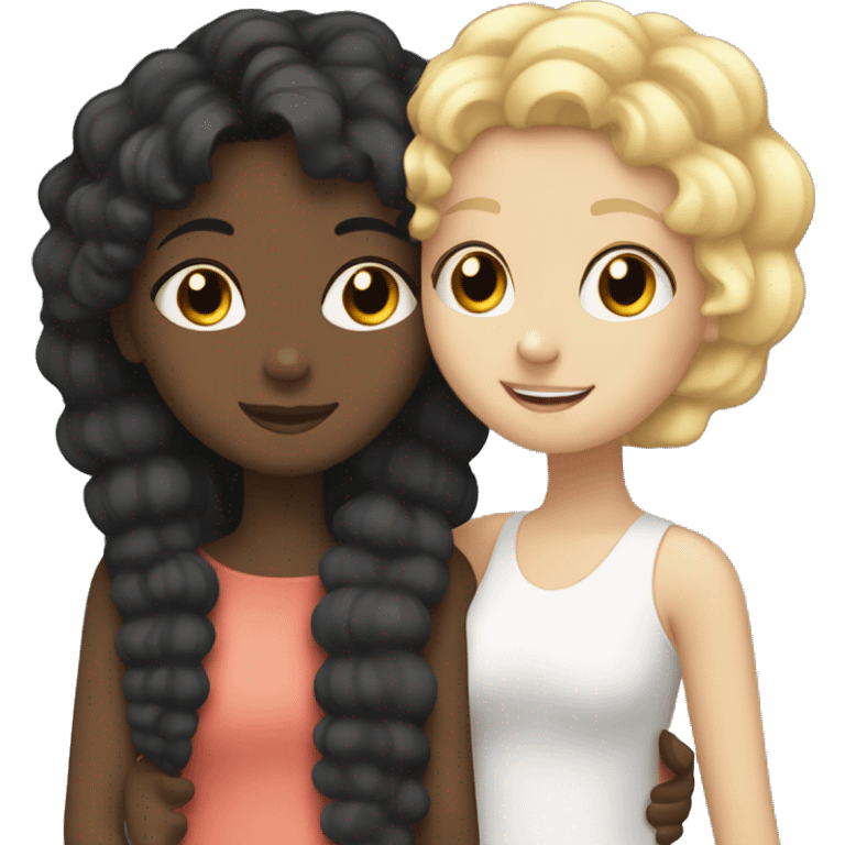 Black girl with straight black hair hugging a white girl with curly blonde hair emoji