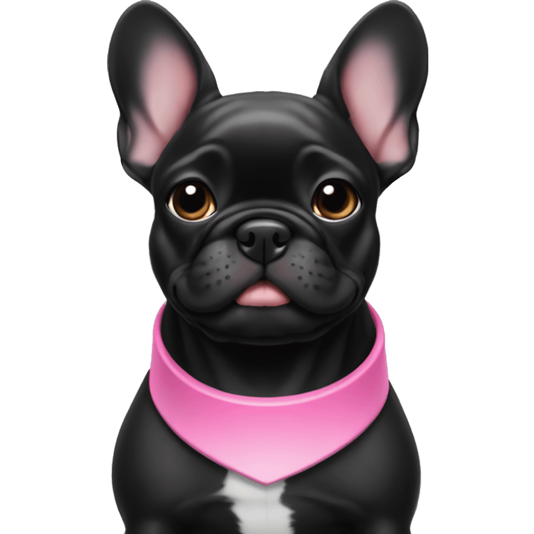 Solid black Frenchie pup with pink collar  emoji