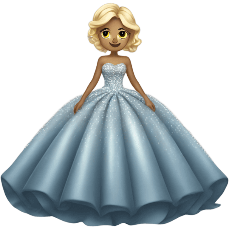 dress that looks like diamonds are coming up from the floor and engulfing a girl with dark blonde hair and mid skin luxurious ball gown x emoji