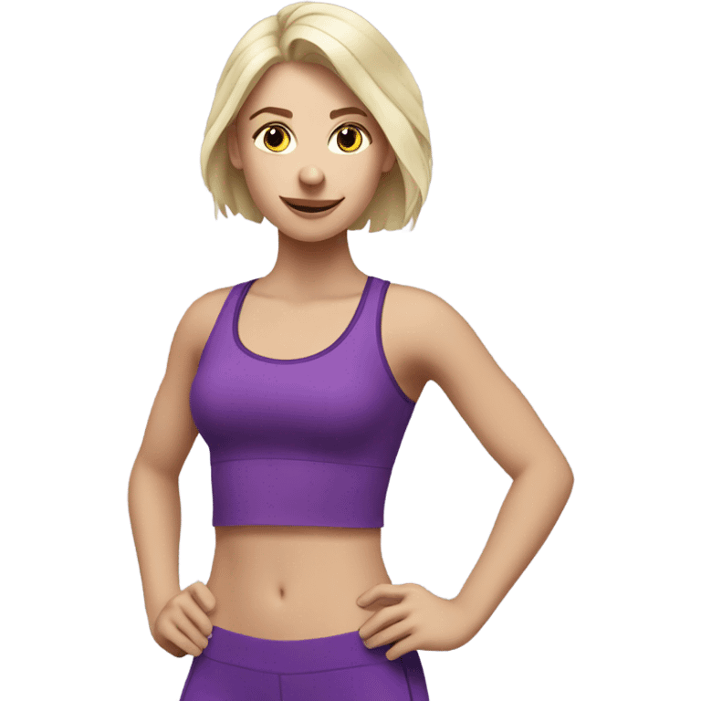 White blonde girl exercising whith purple top  emoji