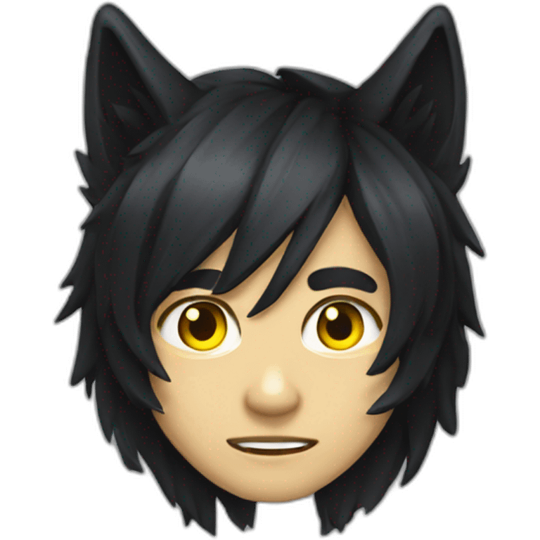 Young man long black hair wolf ears yellow eyes emoji