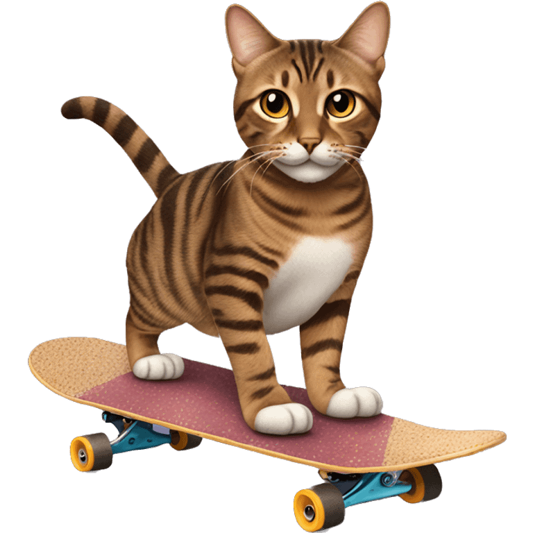 Brown tabby cat on skateboard emoji