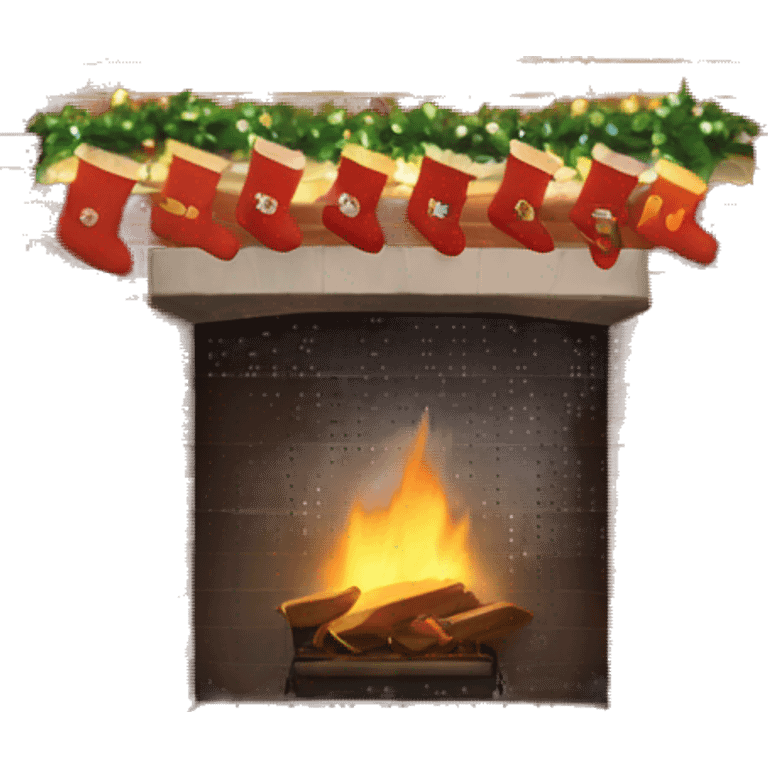 Brick Fireplace with and Christmas lights and stockings emoji