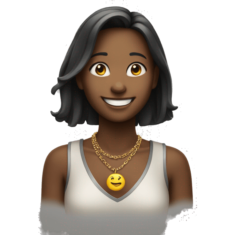 smiling girl with necklace emoji