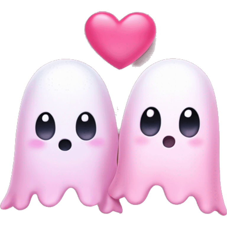 Two cute Ghost Friends pink Little Hearts  emoji