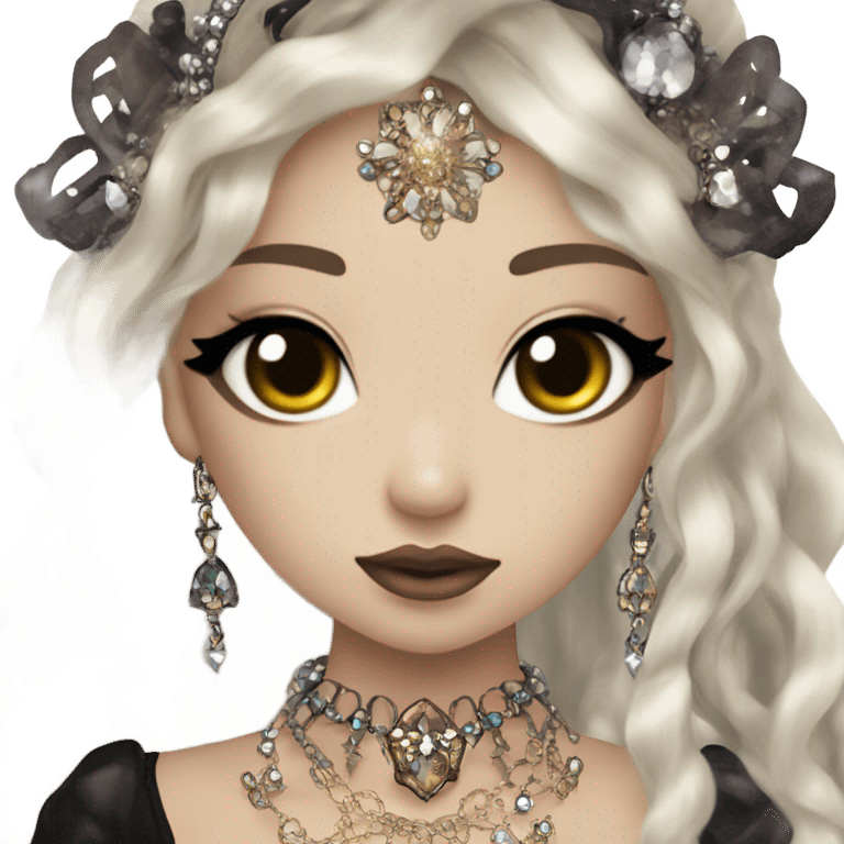 goth mermaid hime gyaru girl, brown hair, jewerly emoji