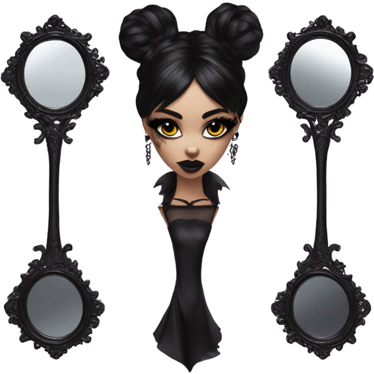 Hyper Realistic Goth victoria secret model looking into a handheld mirror  emoji