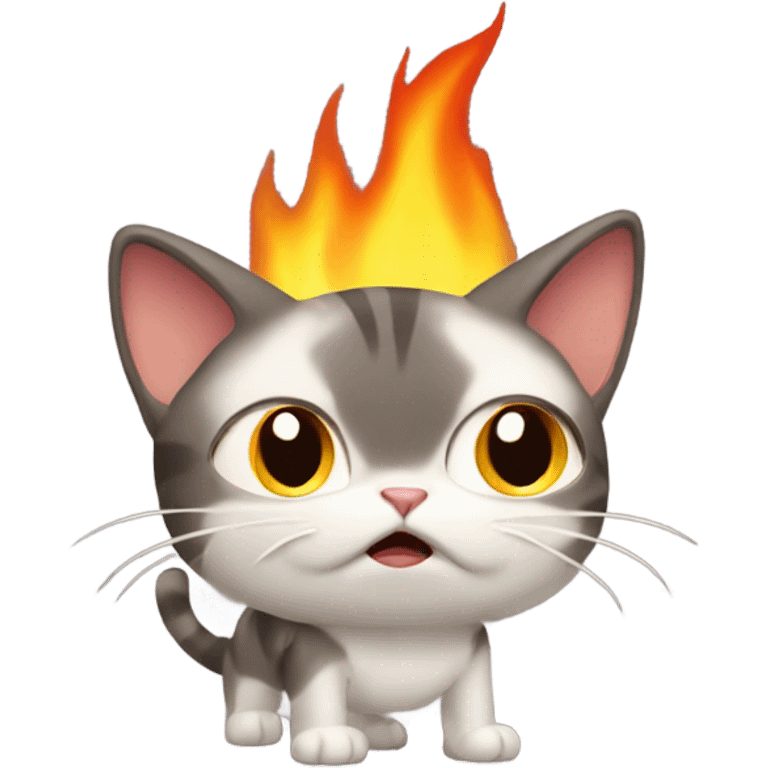 Cat with shocked facing standing in flames emoji