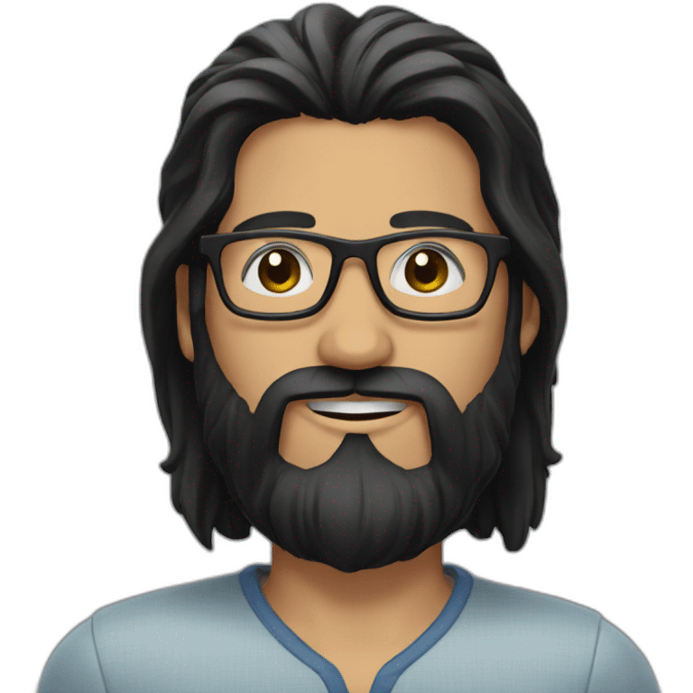 Man with long black hair and beard and glasses emoji