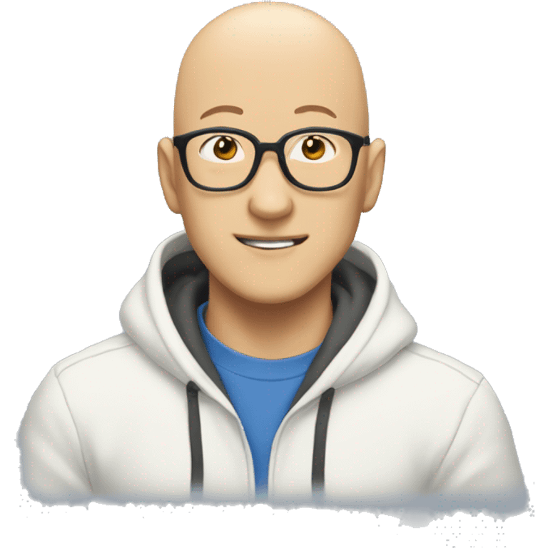 bald saitama in his 30s wearing glasses, smiling, in a blue hoodie emoji