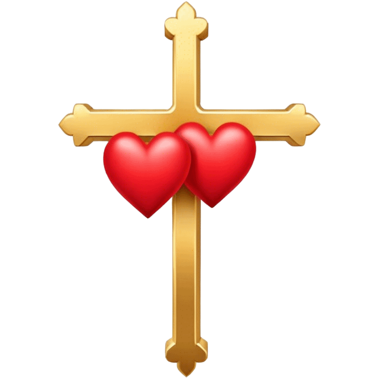 Two red  hearts connected by one simple gold cross  emoji