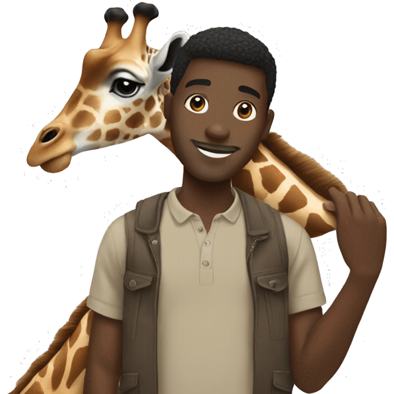 Black man touching a giraffe  emoji