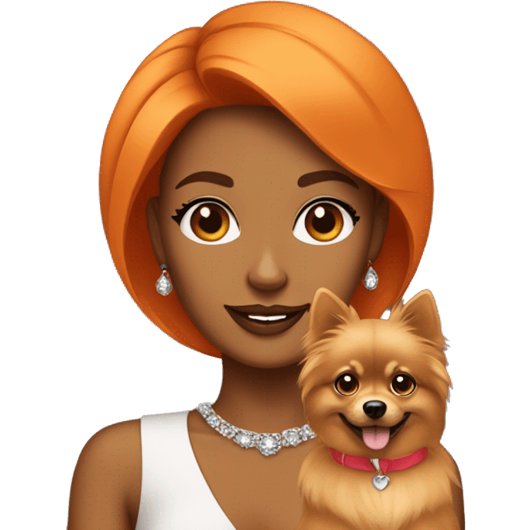 Tan skin Classy girl with Orange pomeranian  emoji