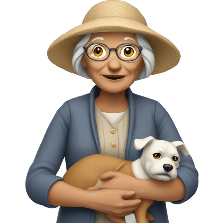 an old woman figure holding a dog emoji