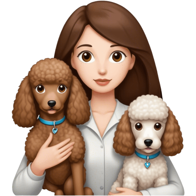 Long straight brown hair brown eyes beautiful women and white standard poodle you're holding emoji