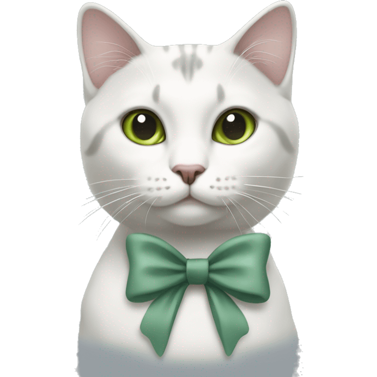 Grey and white bicolor cat with sage green bow at neck emoji