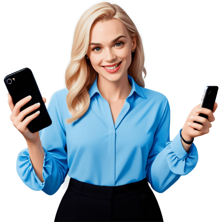 ￼ a white woman with blonde hair holding a phone emoji