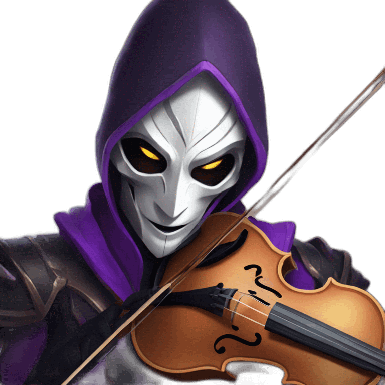 Jhin from league of legend playing violin and wearing his mask on his face (high quality mask) emoji