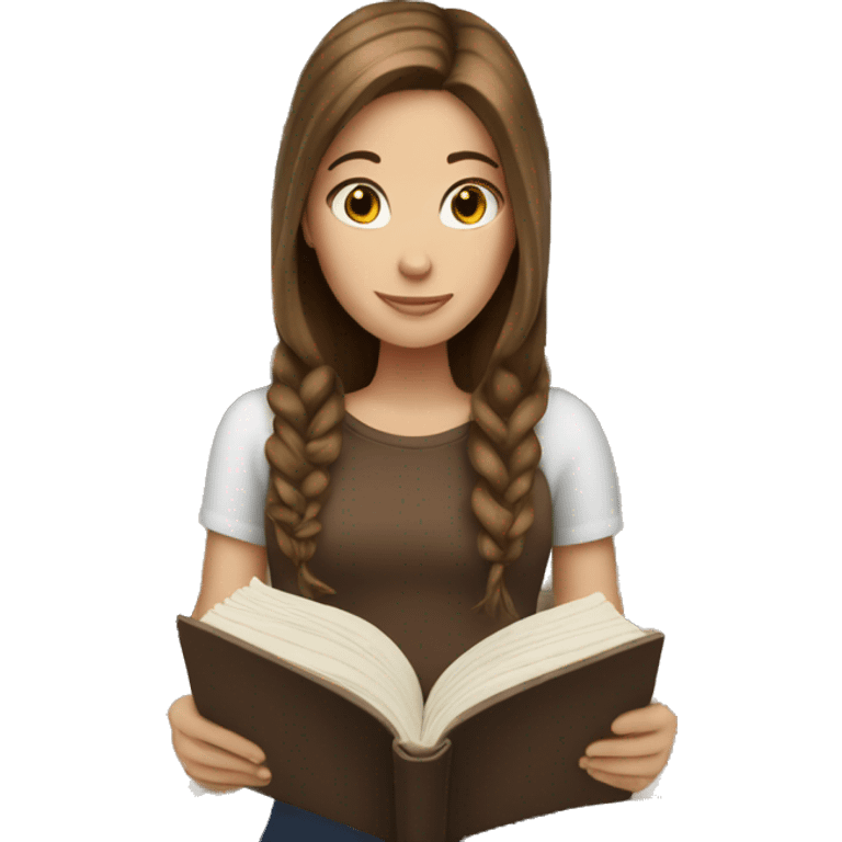 White girl with brown hair reading book emoji