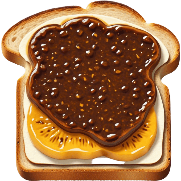 Vegemite on Toast Cinematic Realistic Vegemite on Toast Dish Emoji, depicted as a toasted slice of bread generously spread with Vegemite, rendered with warm textures and crisp details that capture its uniquely Australian flavor. emoji