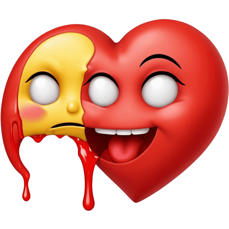 The half-heart is red and the half-puking smiley face emoji