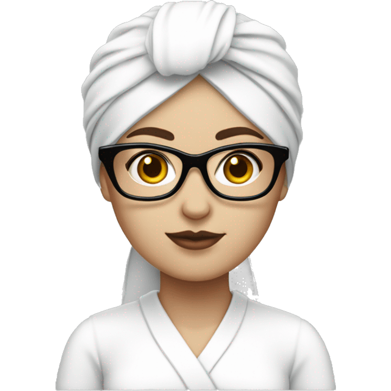 White-skinned woman with black square glasses, white clothes and white turban emoji