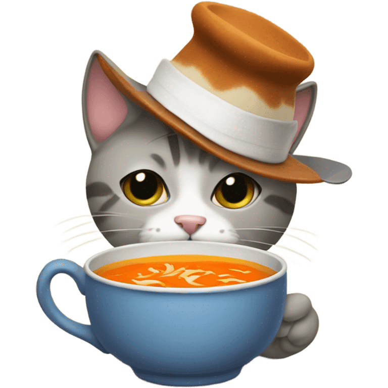 Cat eating soup with hat emoji