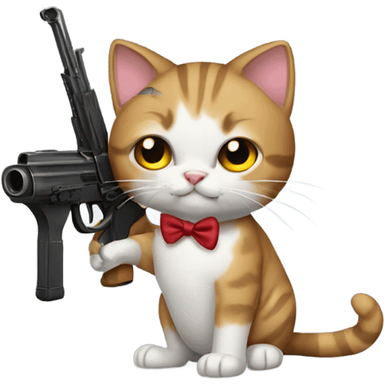 cat with a gun and a bow emoji