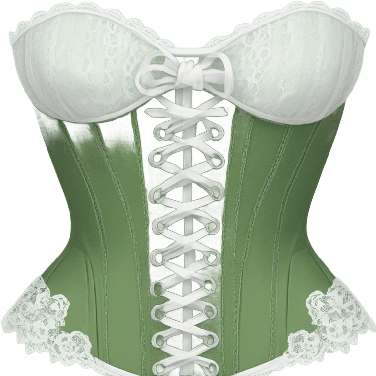 Sage green corset with white lace and bows, isolated emoji