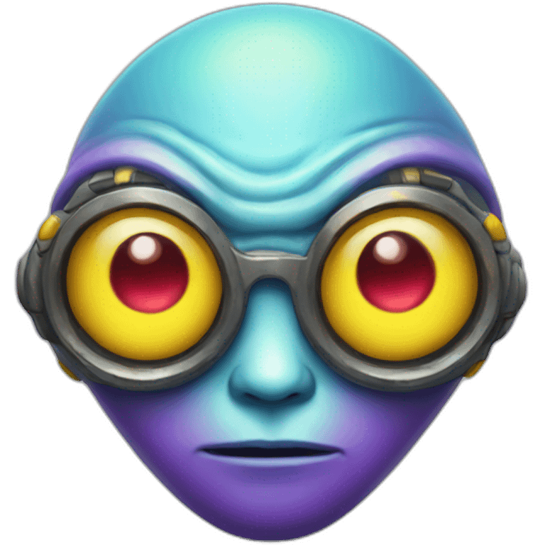 An alien with four eyes, a big yellow head that had red, purple and light blue highlights emoji