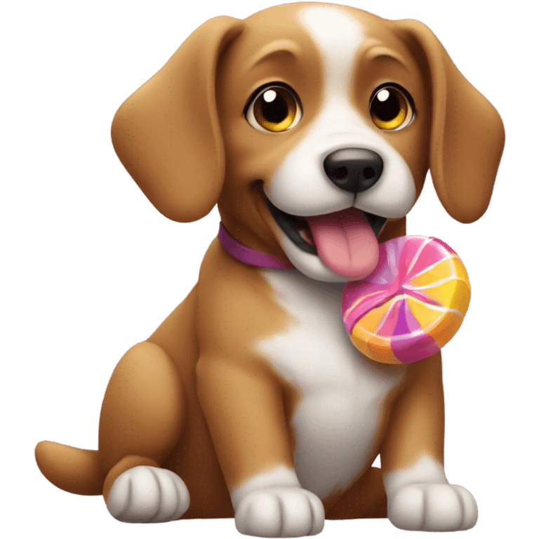 a cute dog eating candy emoji