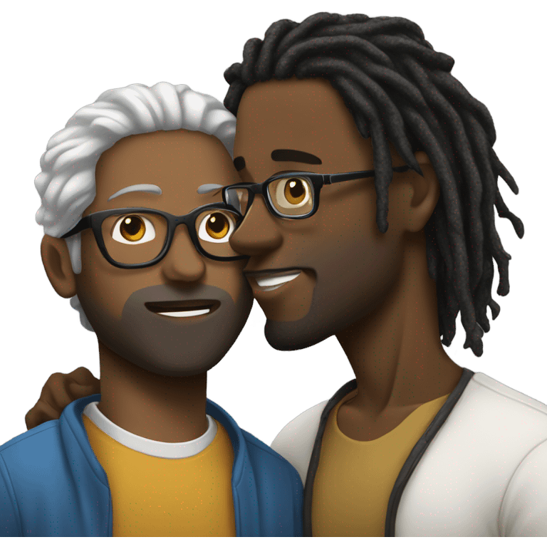 Black guy with dreads kissing white guy with glasses emoji