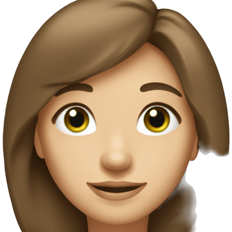 Lady with green eyes and brown hair with bangs smiling  emoji