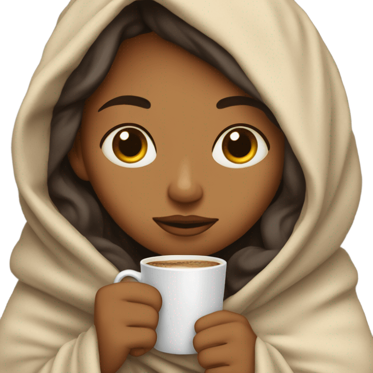 girl inside a blanket sipping coffee eyes closed emoji