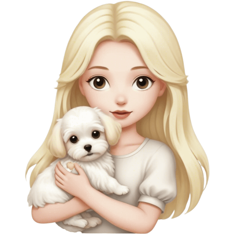 Blonde girl, pale skin, with long fur Maltese puppy emoji