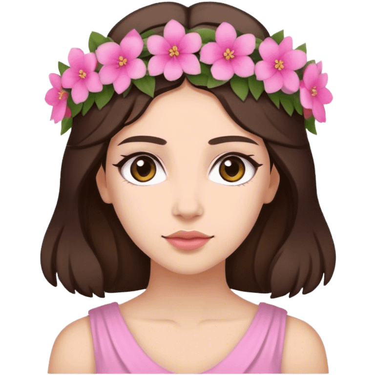 Greek looking brunette with pink flower crown emoji