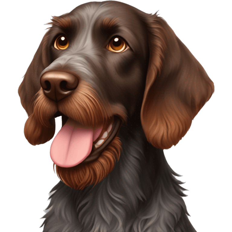 Dark brown german wire haired pointer with a bushy red beard emoji