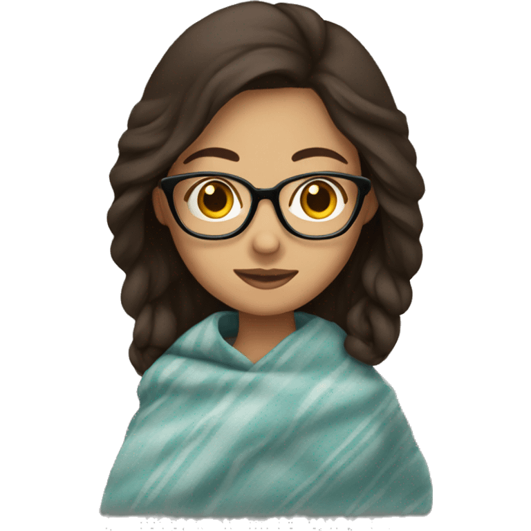 Brunette with glasses in a blanket emoji