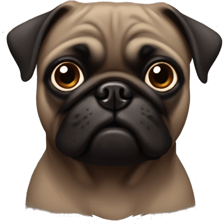 dark brown pug with a little black face emoji