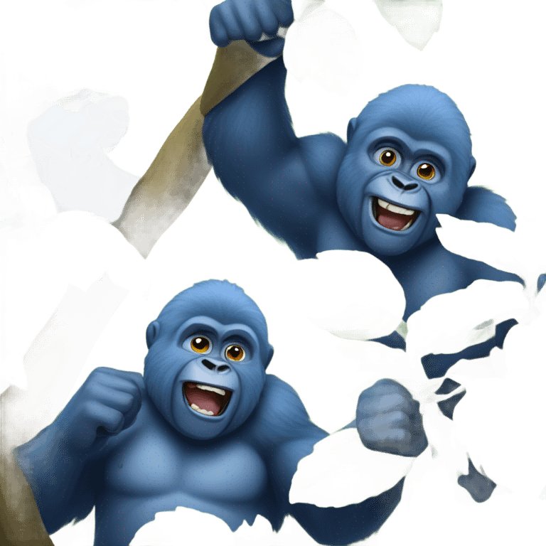 blueberry bush with two fluffy joyful blue gorilla brothers  emoji